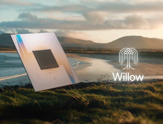 Google's new chip Willow over a scenic background.