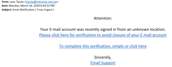 Phishing email example.