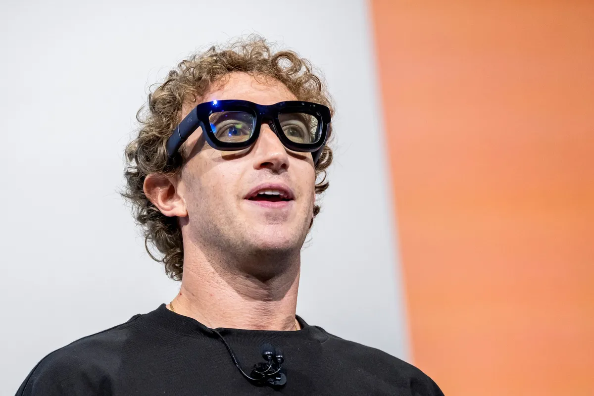 Mark Zuckerberg wearing the Orion prototype, showcasing latest in AI innovation.